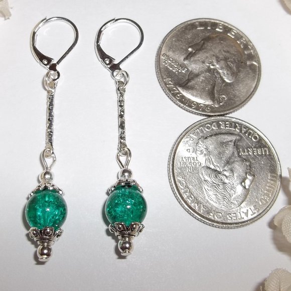Teal Green Earrings Long Set Handmade NWT 5195 - Picture 2 of 8